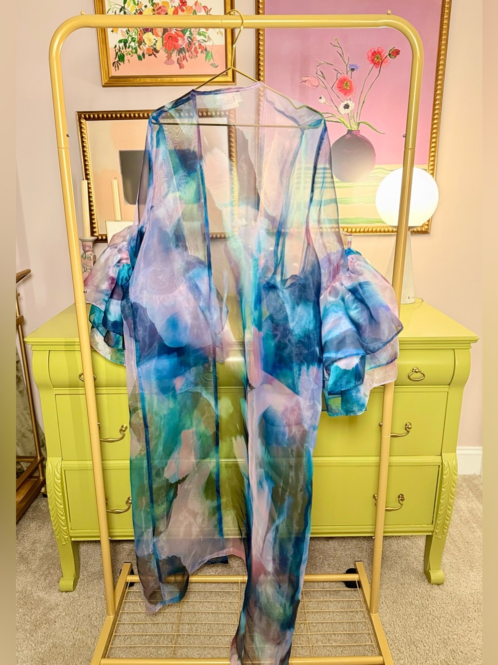 Anthropologie Watercolor Ruffle Sleeve Duster Kimono - One Size - NWOT - Picture 2 of 3